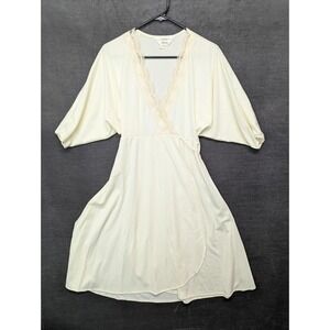 Vintage Robe JC Penny Ivory/Pale Yellow Mid Length Wrap Robe 80's Robe 5/6